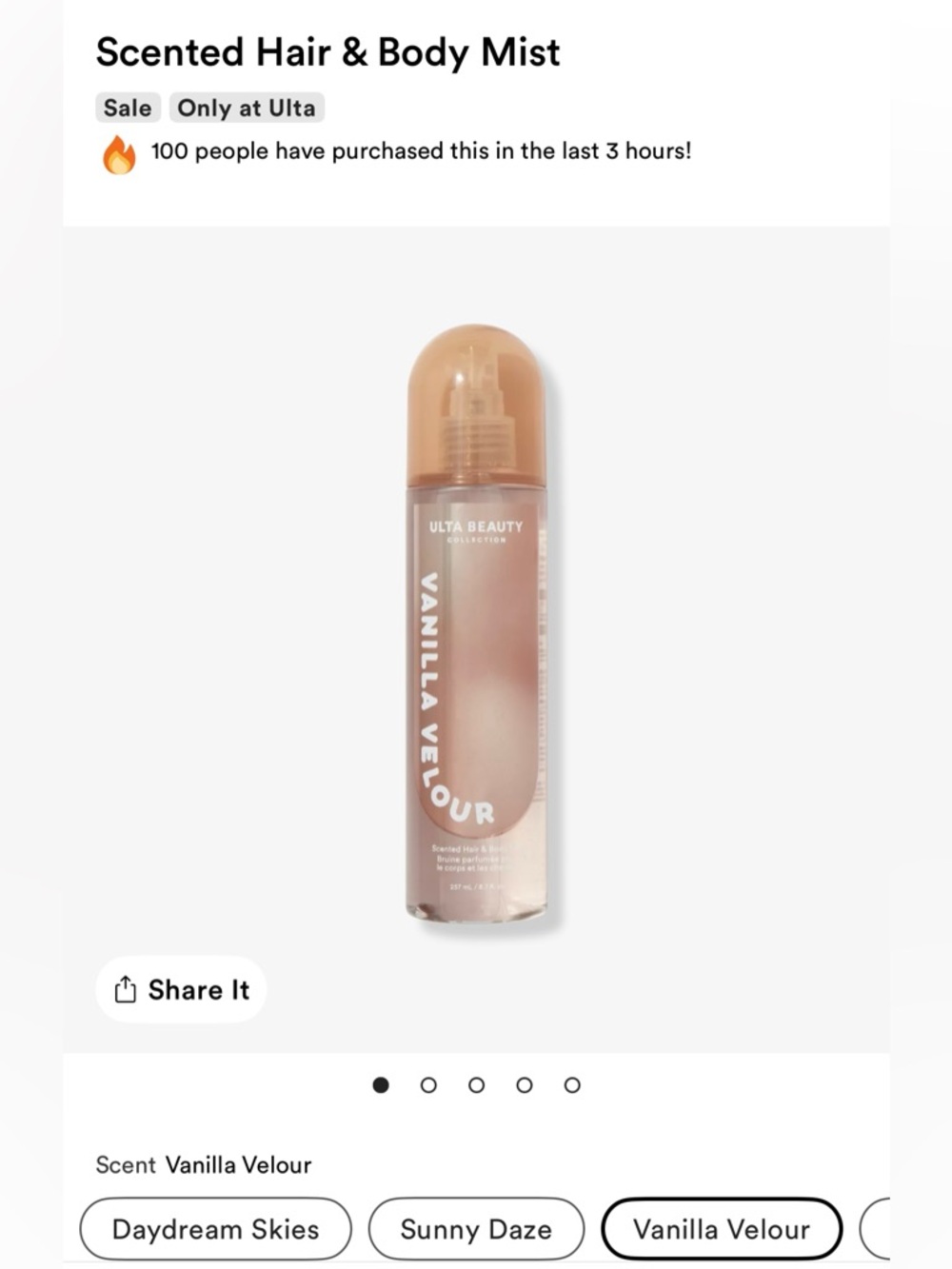 Ulta Beauty Vanilla Velour Hair & Body Mist - Nude Beige